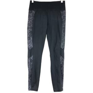 Avia Womens Size M Leggings Pants Stretch Black Gray Pattern Ankle Length